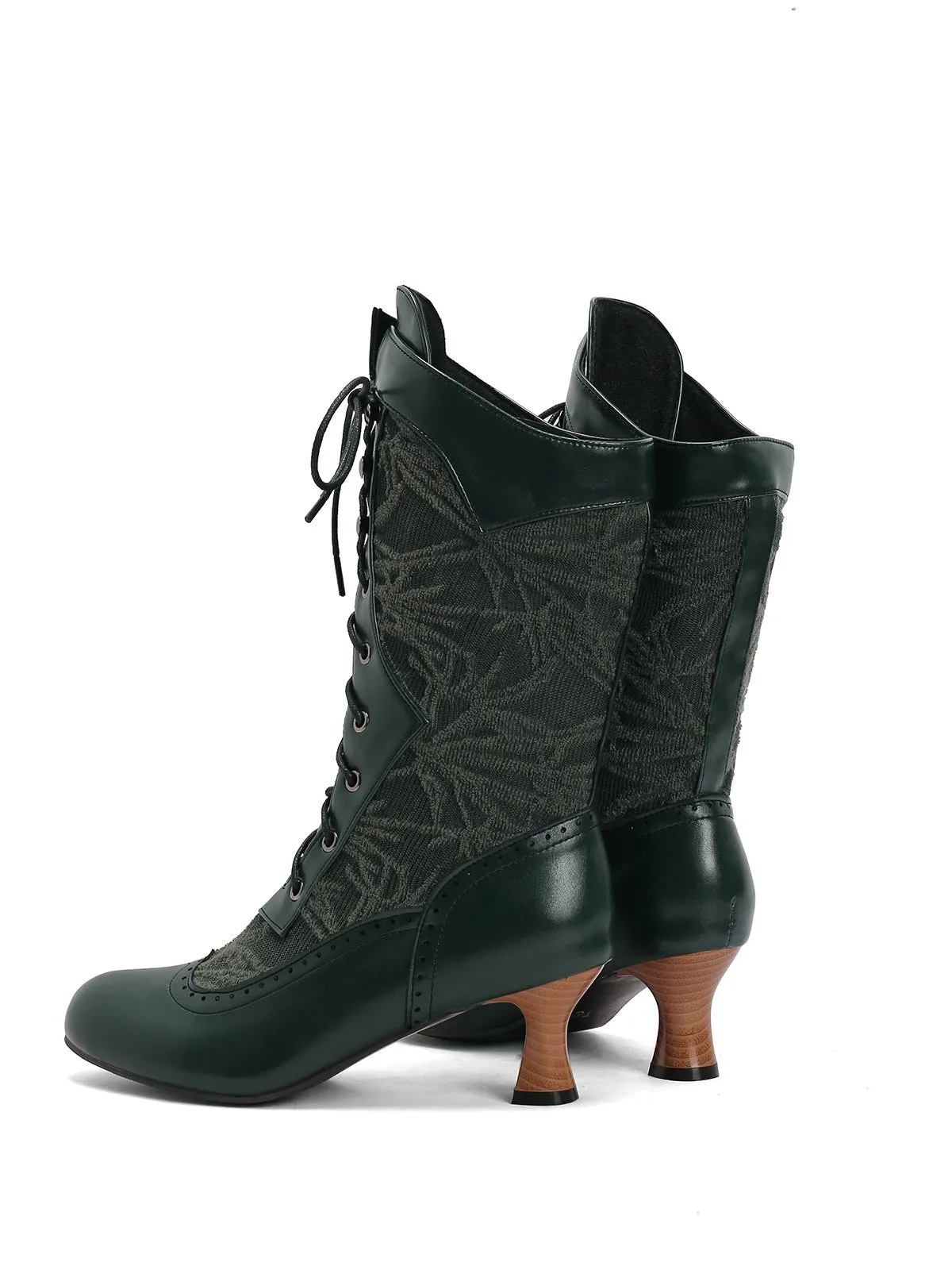 Lace Patchwork Lace-Up Calf-High Boots