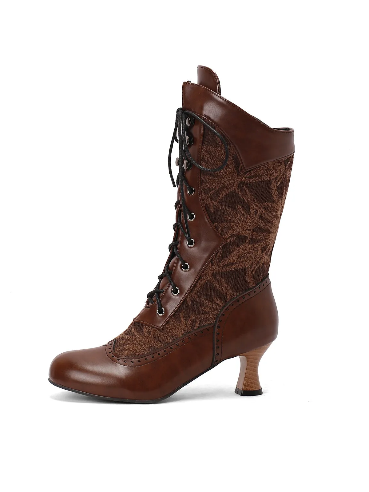 Lace Patchwork Lace-Up Calf-High Boots