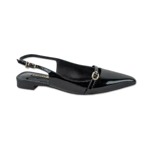 Larroudé Ines Black Patent Leather Slingback Flats