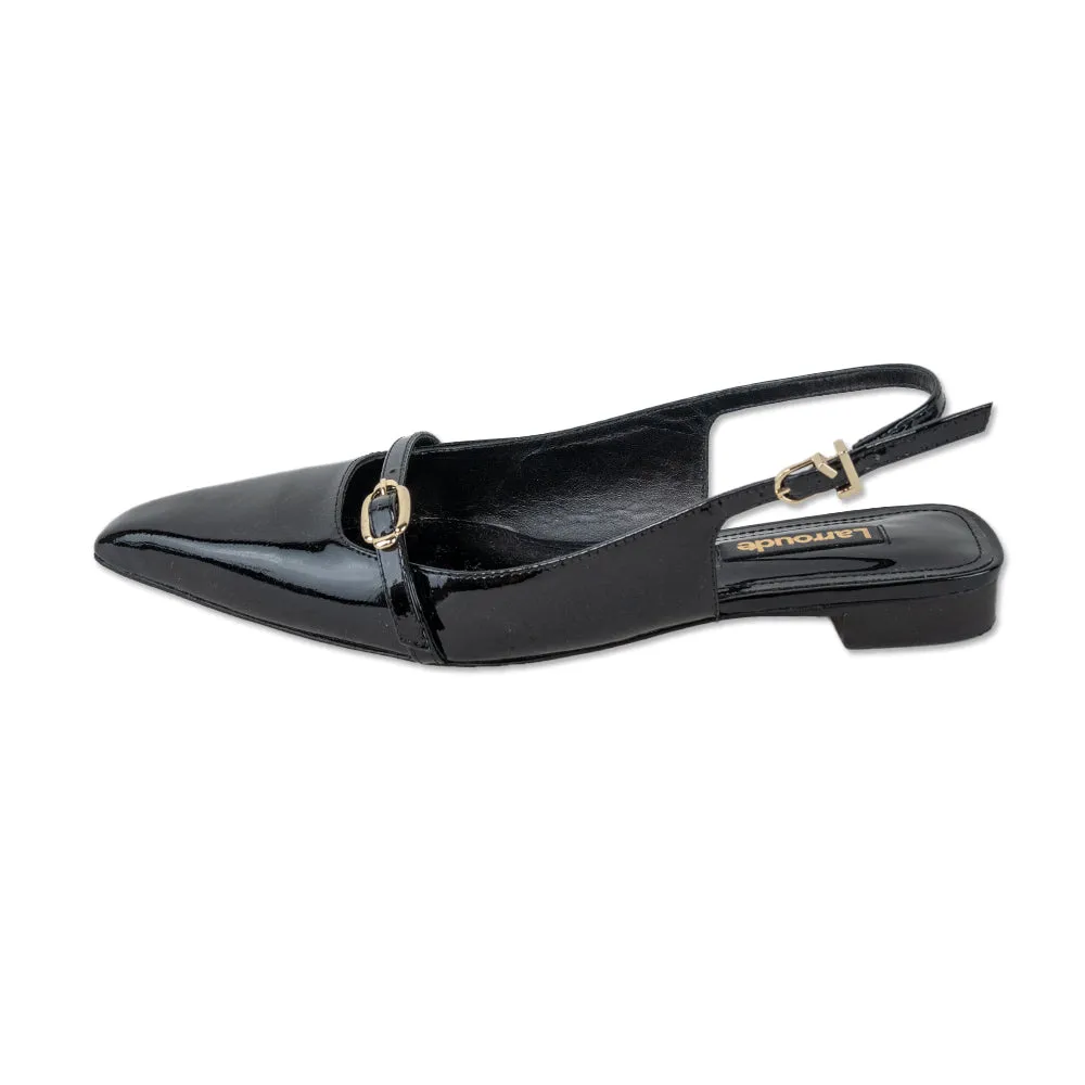 Larroudé Ines Black Patent Leather Slingback Flats