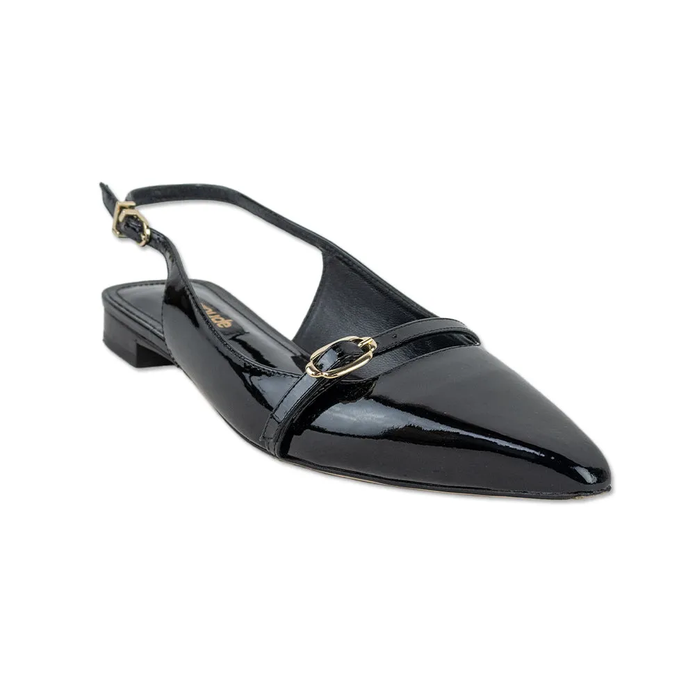 Larroudé Ines Black Patent Leather Slingback Flats