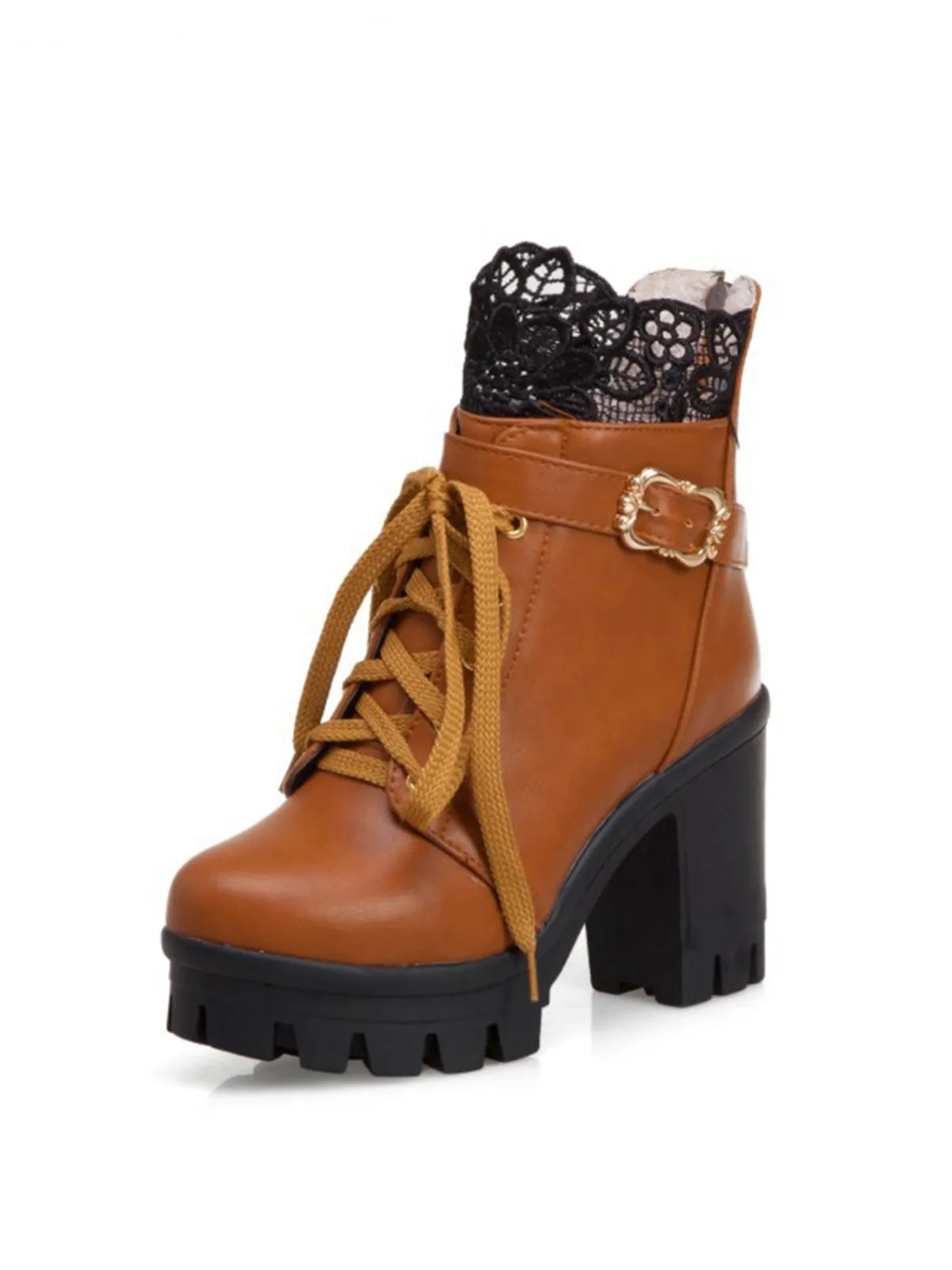 Leather Lace Patchwork High Heel Ankle Boots