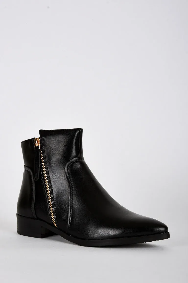 Leatherette Side Zip Detail Pointed Toe Ankle Boots