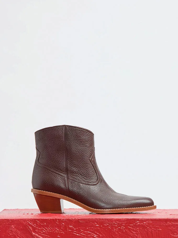 Leduc Ankle Boot in Chocolate Textured Leather