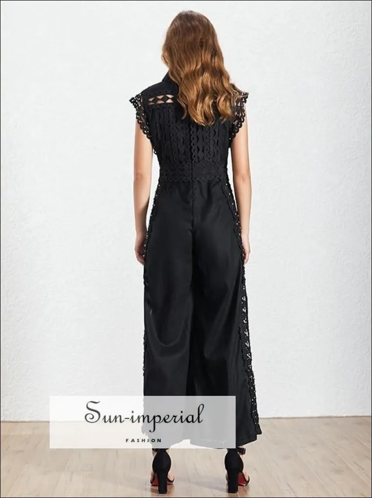 Lindsey Jumpsuit - Women Black Lace Sleeveless High Waist Wide Leg Jumpsuit