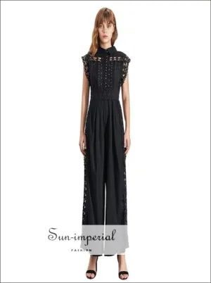 Lindsey Jumpsuit - Women Black Lace Sleeveless High Waist Wide Leg Jumpsuit