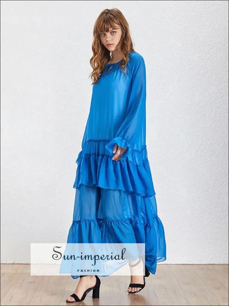 Lola Dress- Summer Ruffles Patchwork Perspective Women's Dress V Neck Petal Long Sleeve Loose Dresse