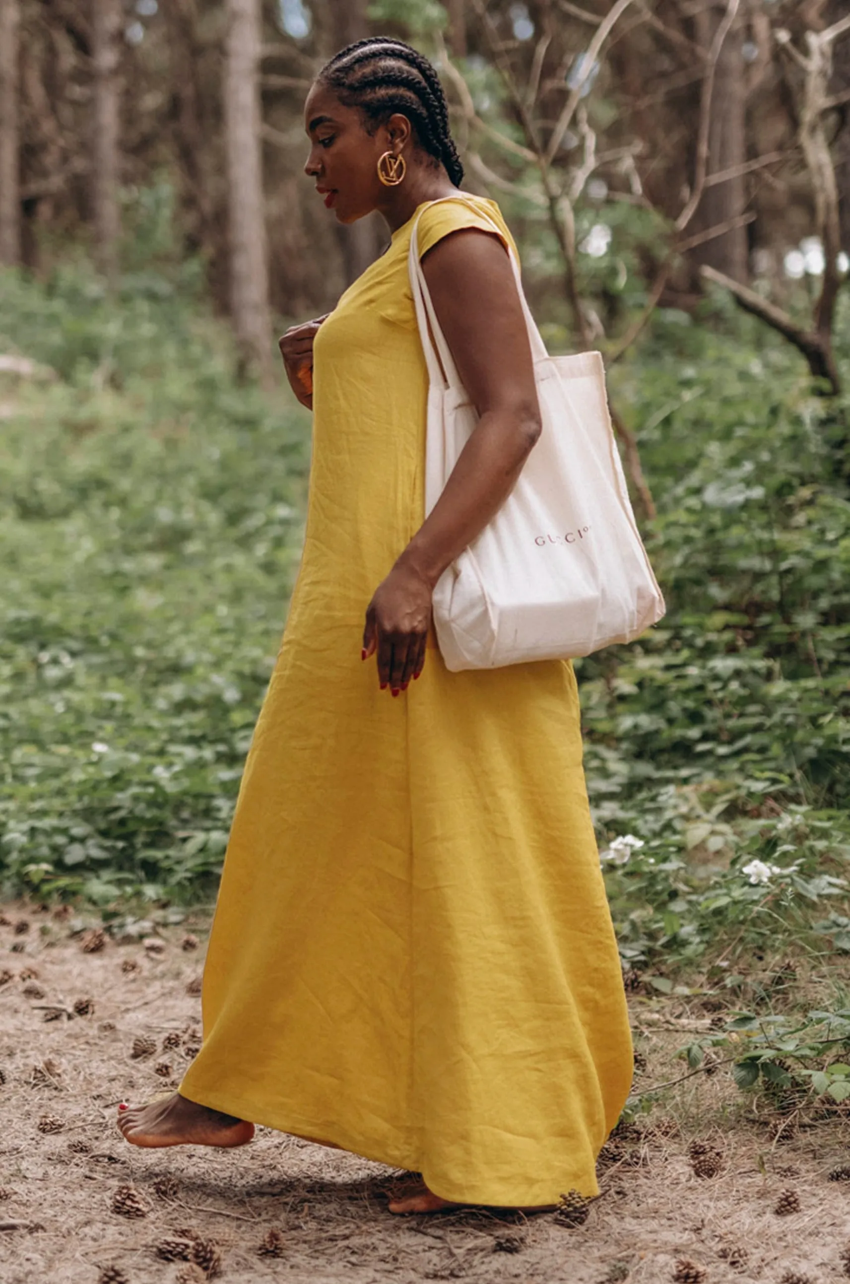 Long Linen Dress with Cap Sleeves