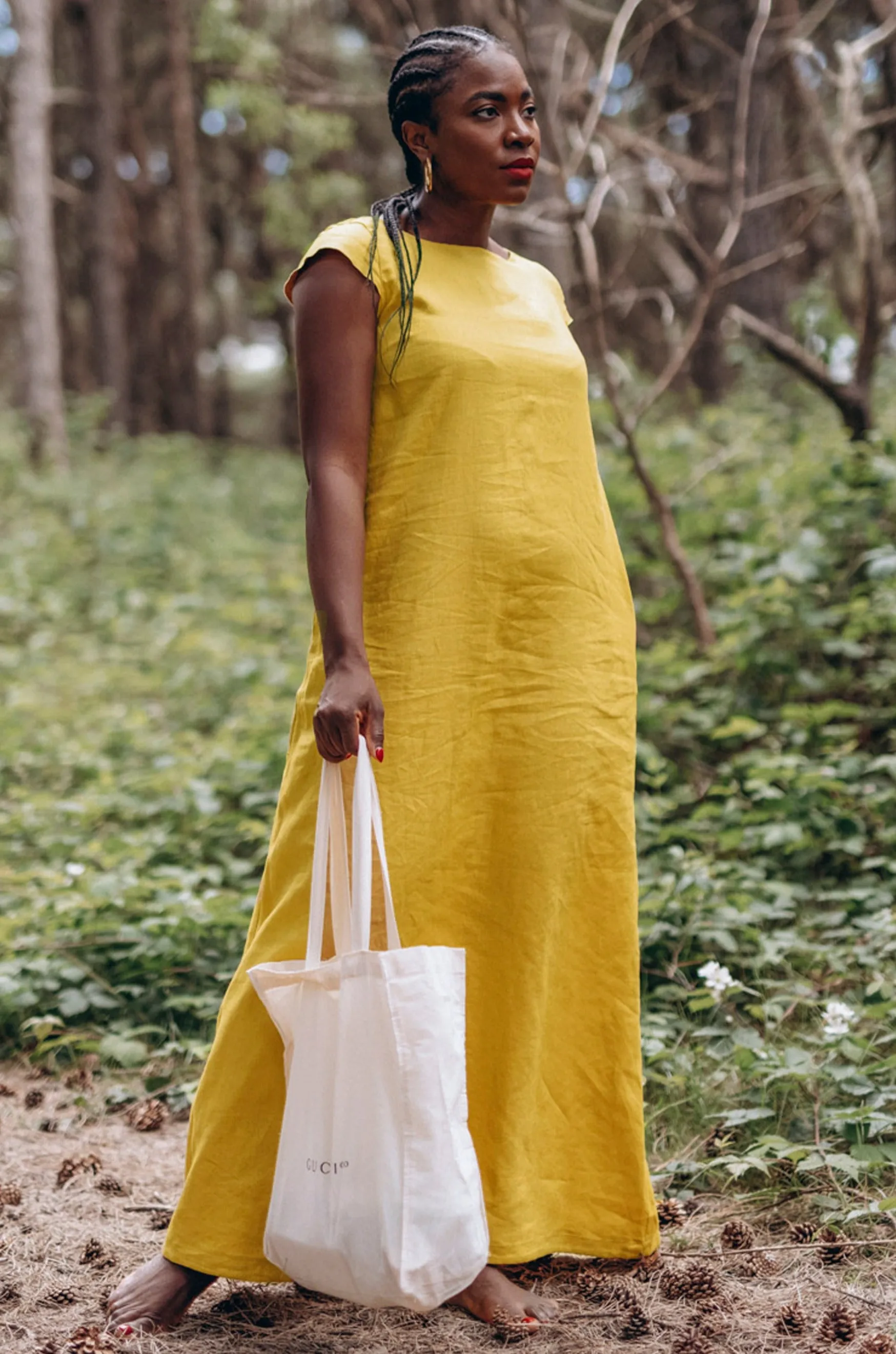 Long Linen Dress with Cap Sleeves