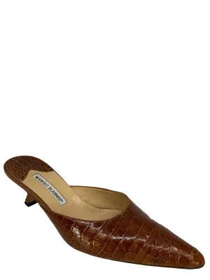 Manolo Blahnik Brown Alligator Mules Size 11