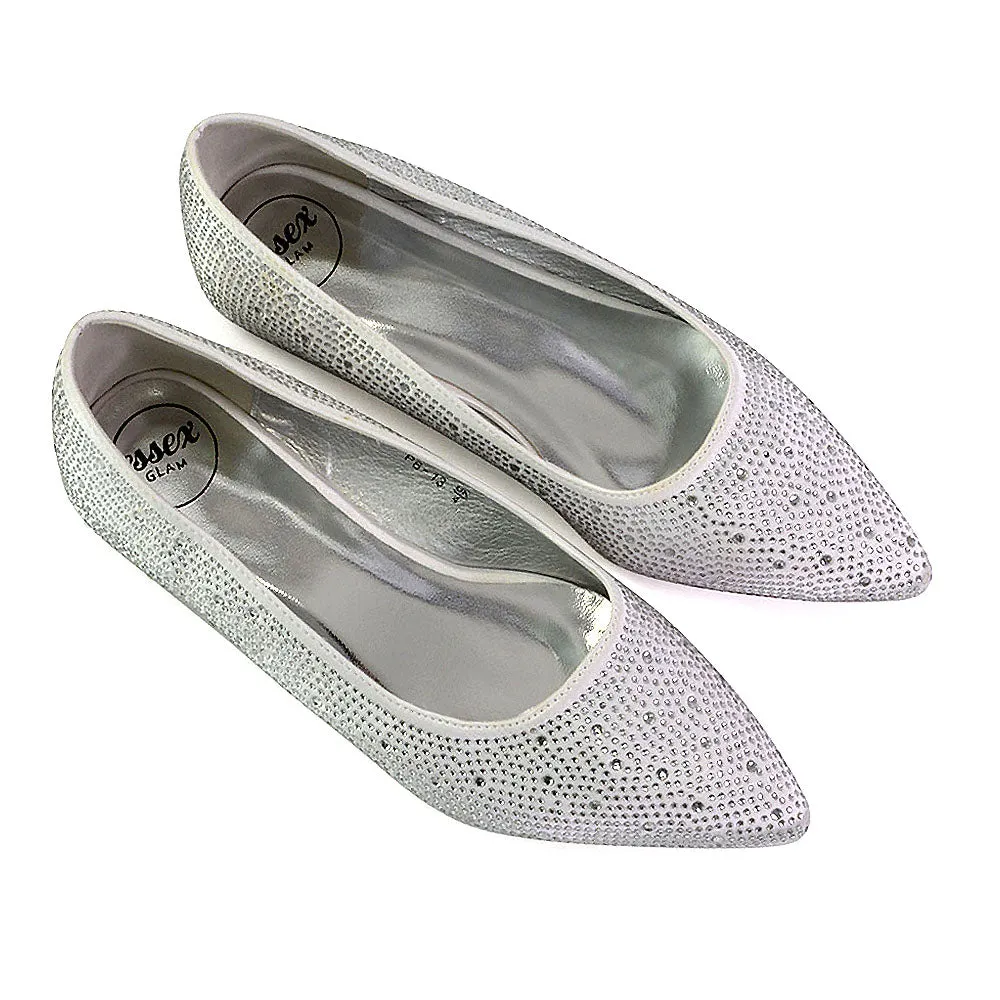 Marshall Bridal Shoes Flat Pointed Toe Diamante Ballerina Pump in Ivory