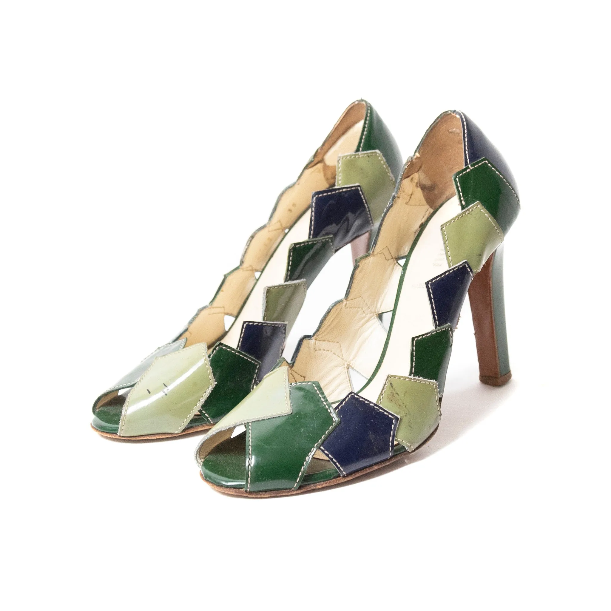 Miu Miu Patchwork Patent Leather Open Toe Sandals