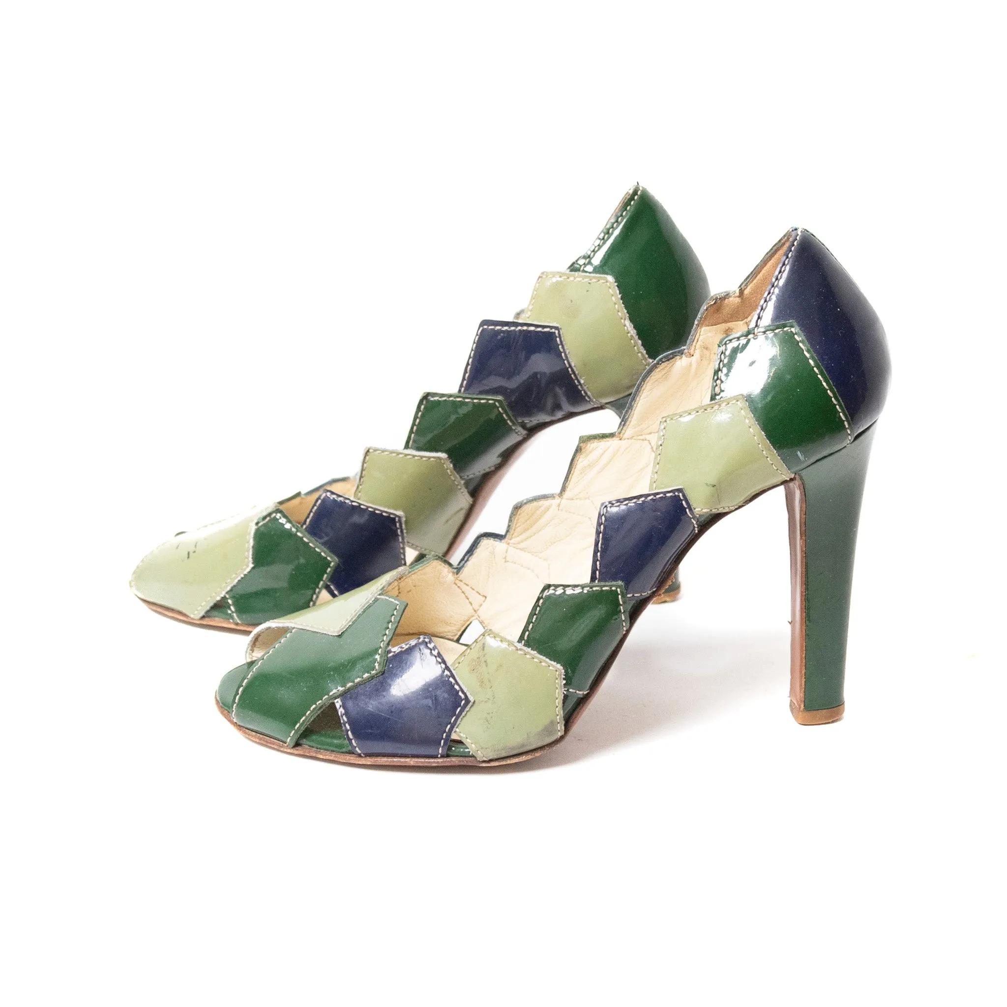 Miu Miu Patchwork Patent Leather Open Toe Sandals