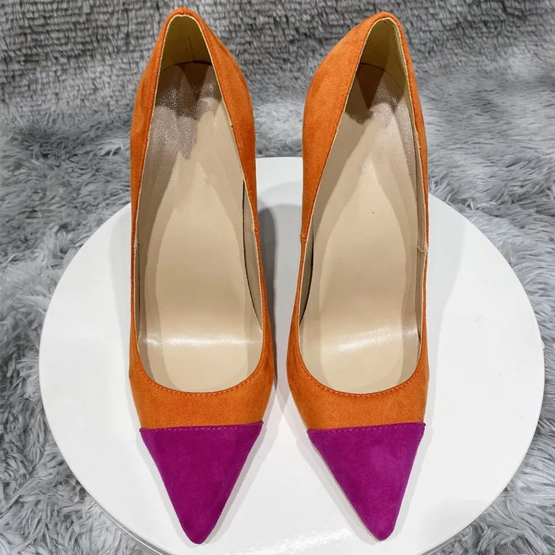 Mixed Color Patchwork Faux Suede Stiletto Pumps