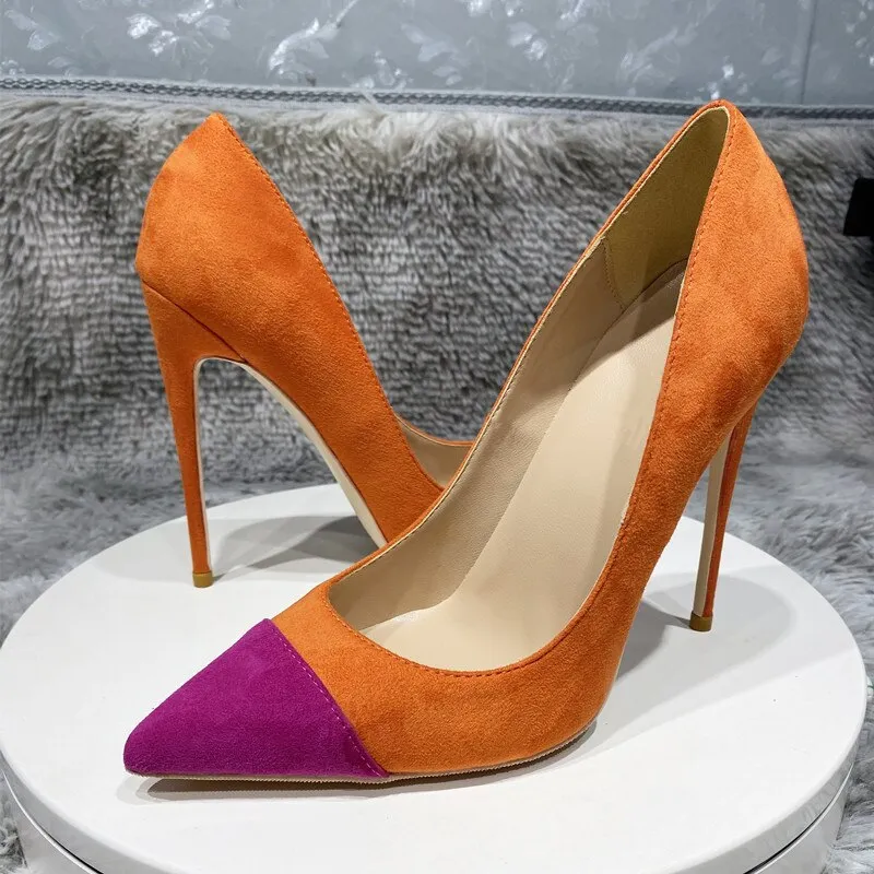 Mixed Color Patchwork Faux Suede Stiletto Pumps