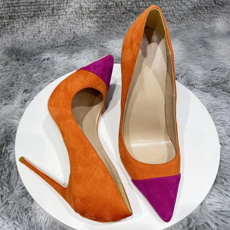 Mixed Color Patchwork Faux Suede Stiletto Pumps