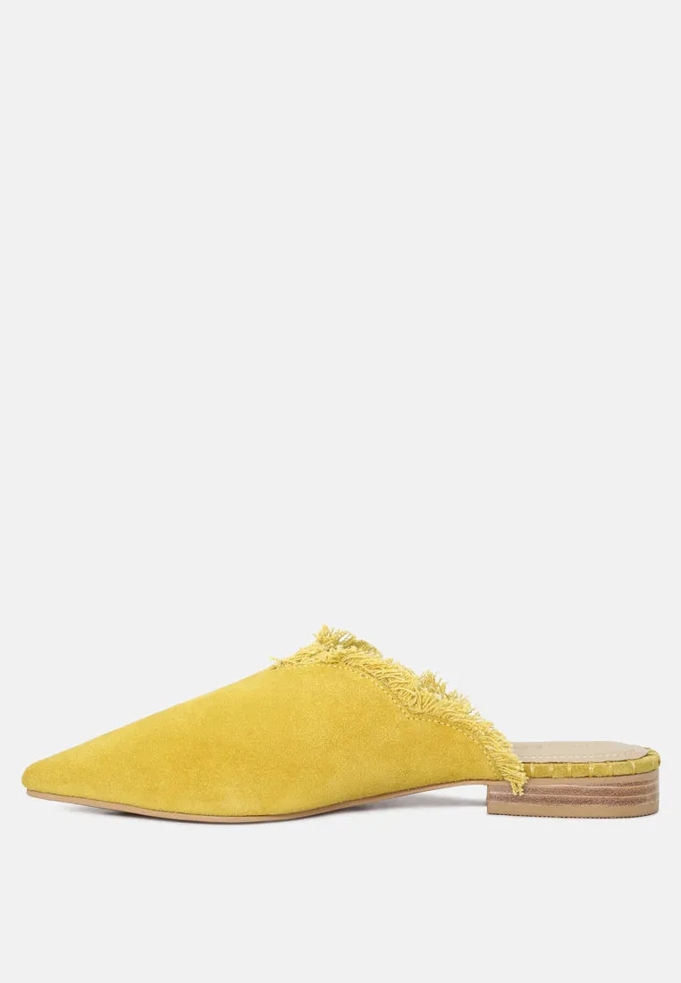 MOLLY Mustard Frayed Leather Mules