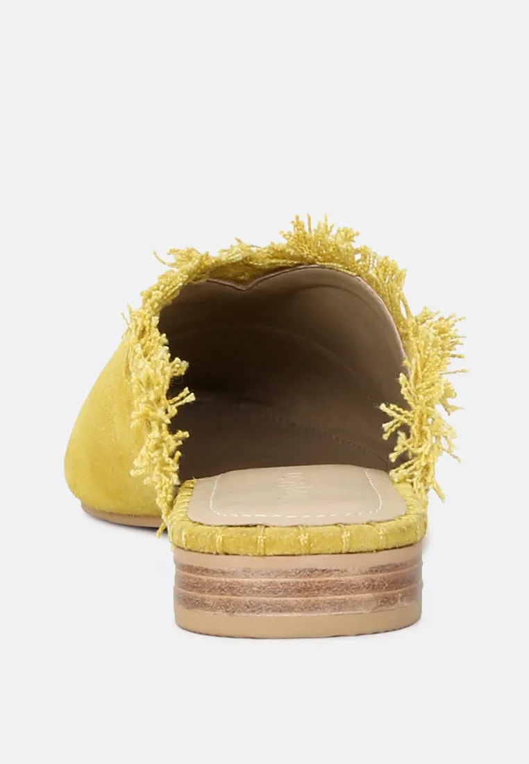 MOLLY Mustard Frayed Leather Mules