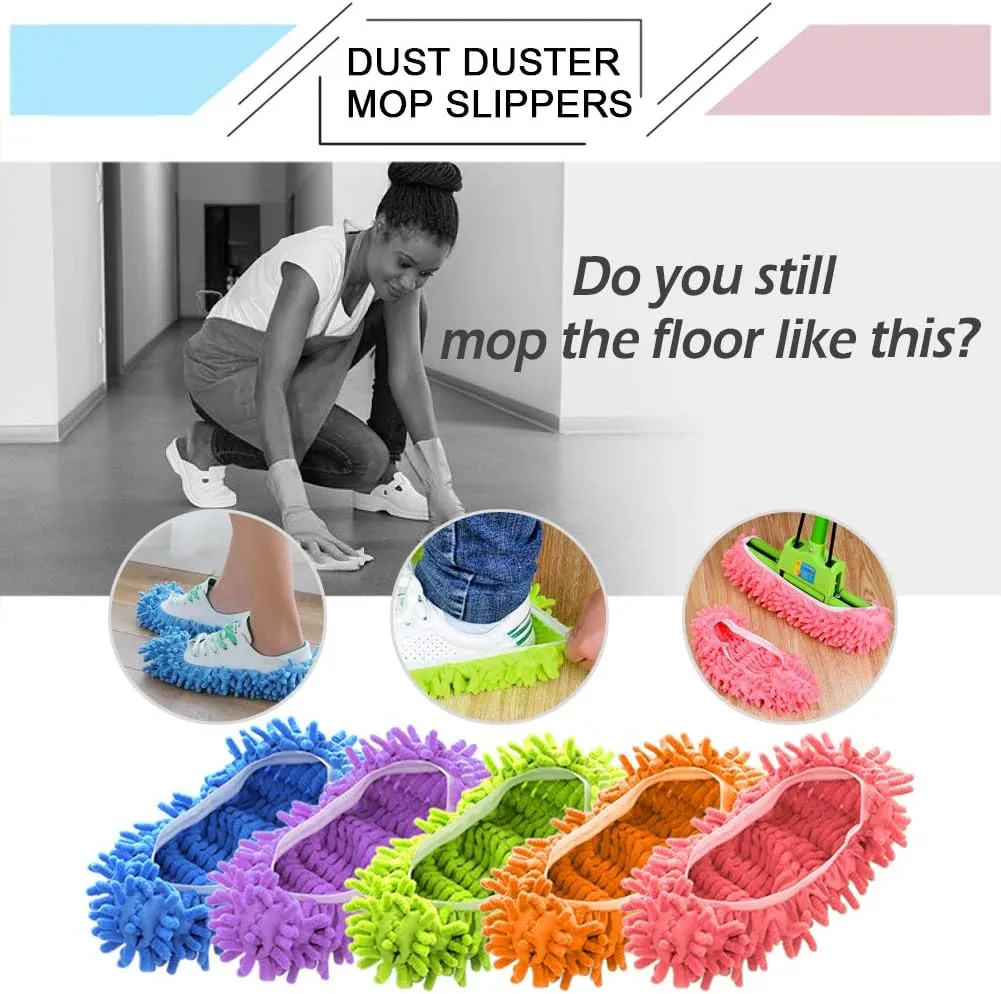 Mop Slippers Shoes Cover Dust Duster Slippers Cleaning Floor House Washable 10 PCS 5 Pairs