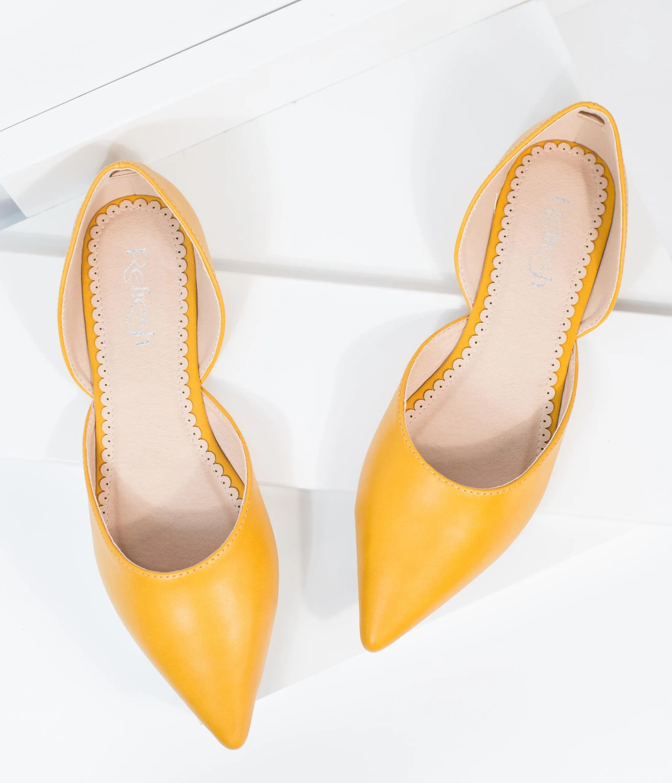 Mustard Leatherette Pointed Toe Flats