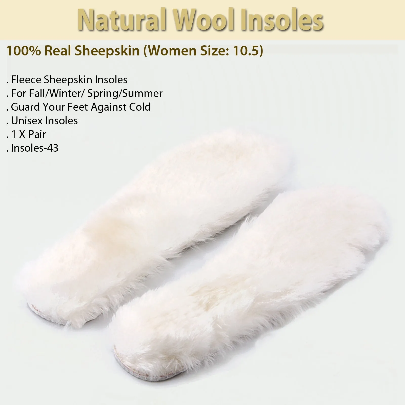 Natural Wool Insoles-100% Real Sheepskin (Women Size: 10.5)