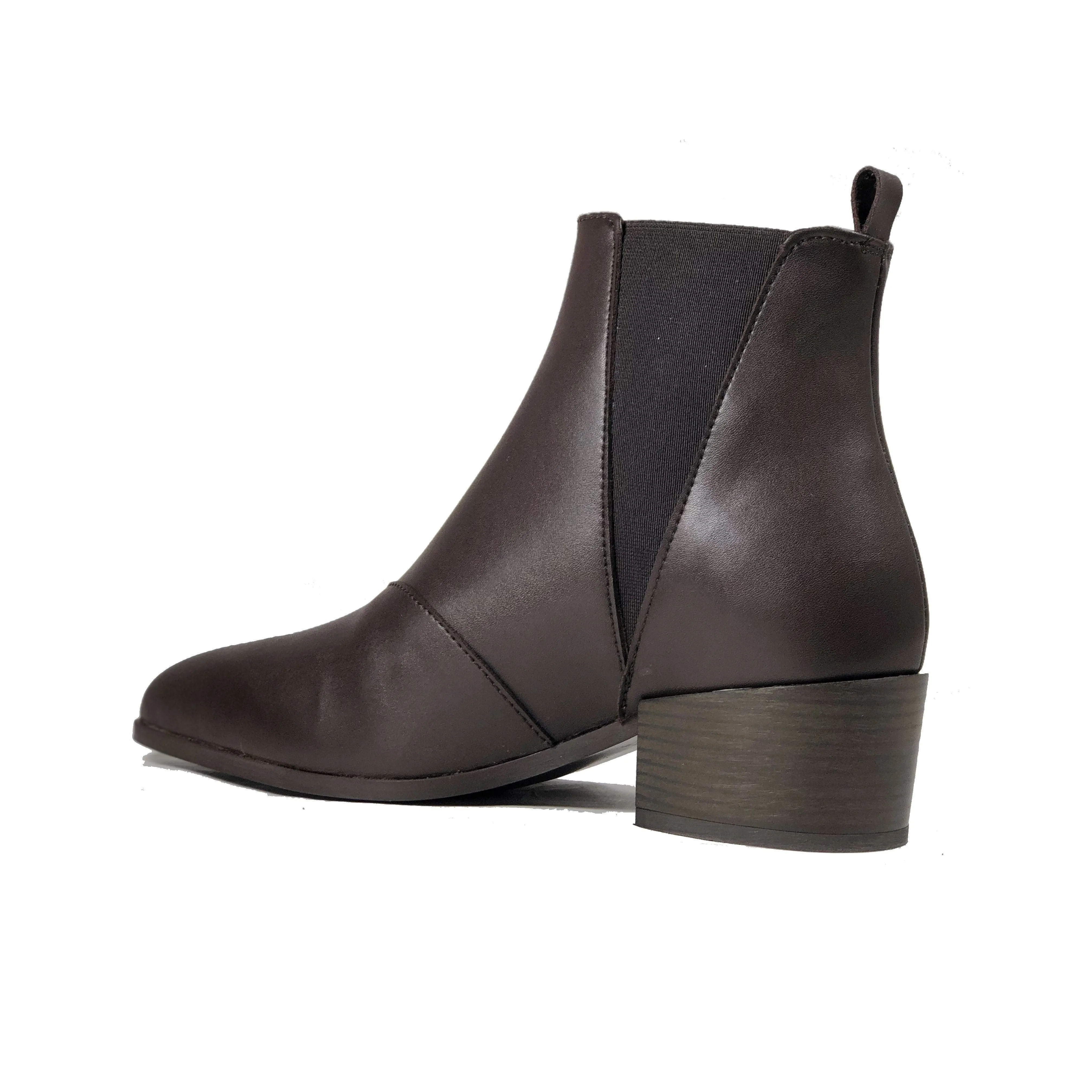 'Nerrie' vegan-leather Chelsea bootie by Zette Shoes - dark chocolate