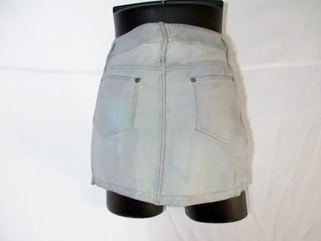 NEW NWT ALEXANDER MCQUEEN OVERDYED Leather Mini Skirt 42 / 10 BLUE GRAY WOMENS