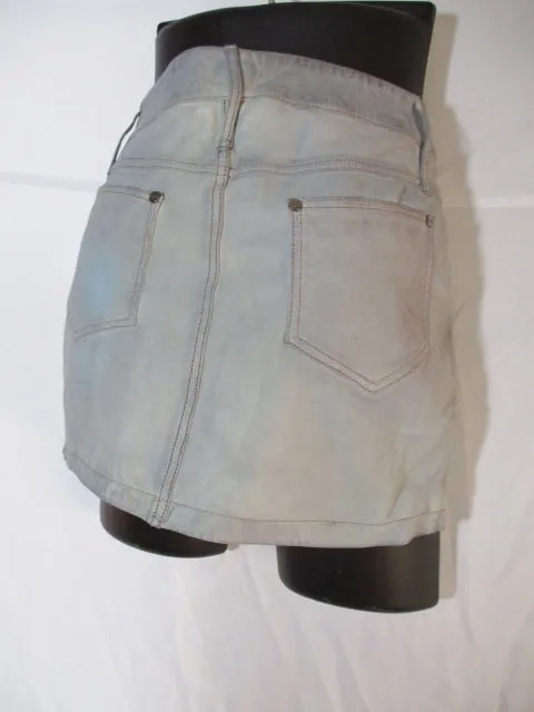 NEW NWT ALEXANDER MCQUEEN OVERDYED Leather Mini Skirt 42 / 10 BLUE GRAY WOMENS