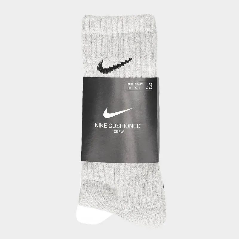 Nike Unisex 3 Pack Crew Cushioned Training Socks Black/White/Grey _ 168831 _ Multi