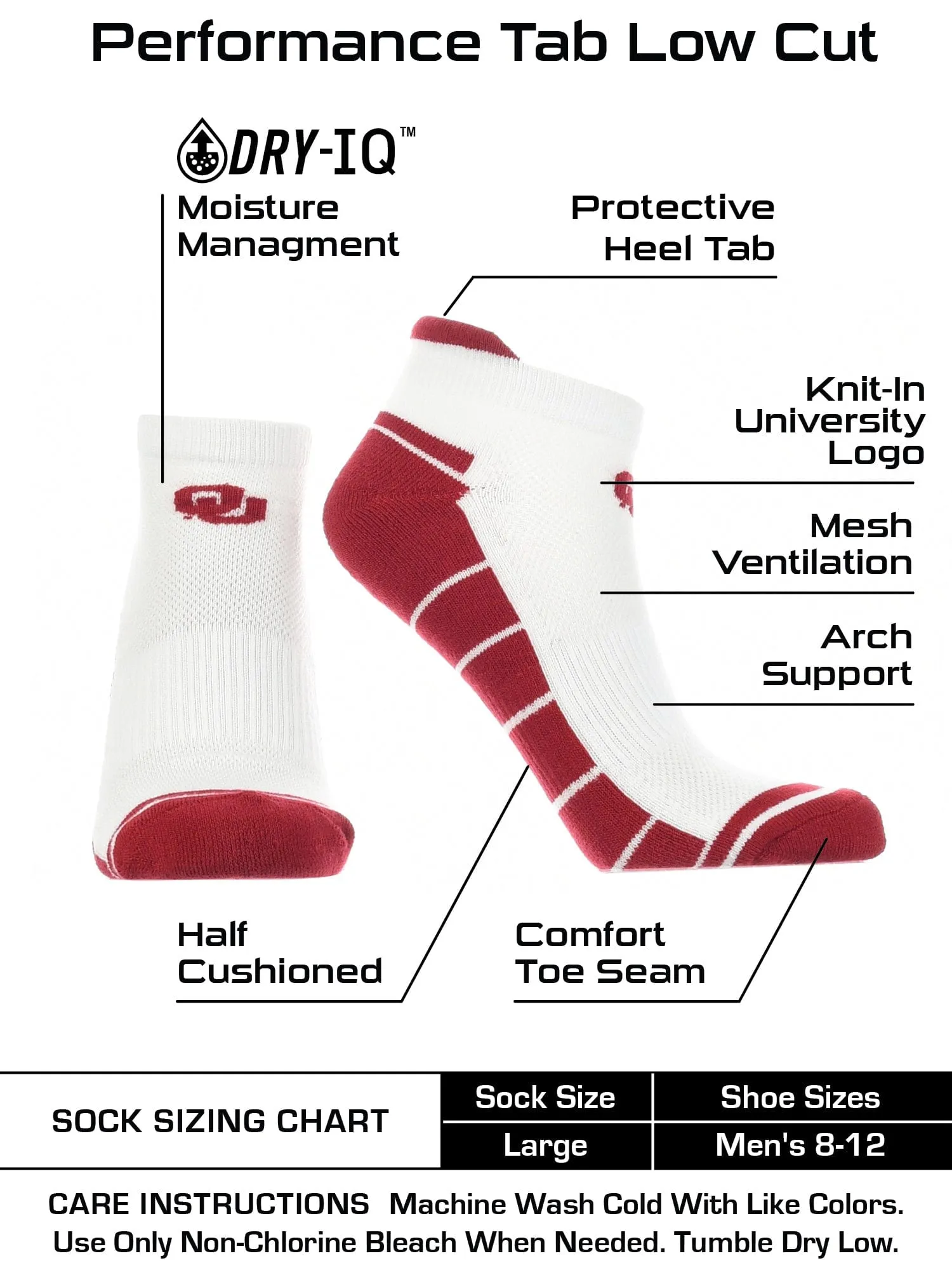 Oklahoma Sooners Low Cut Ankle Socks with Tab