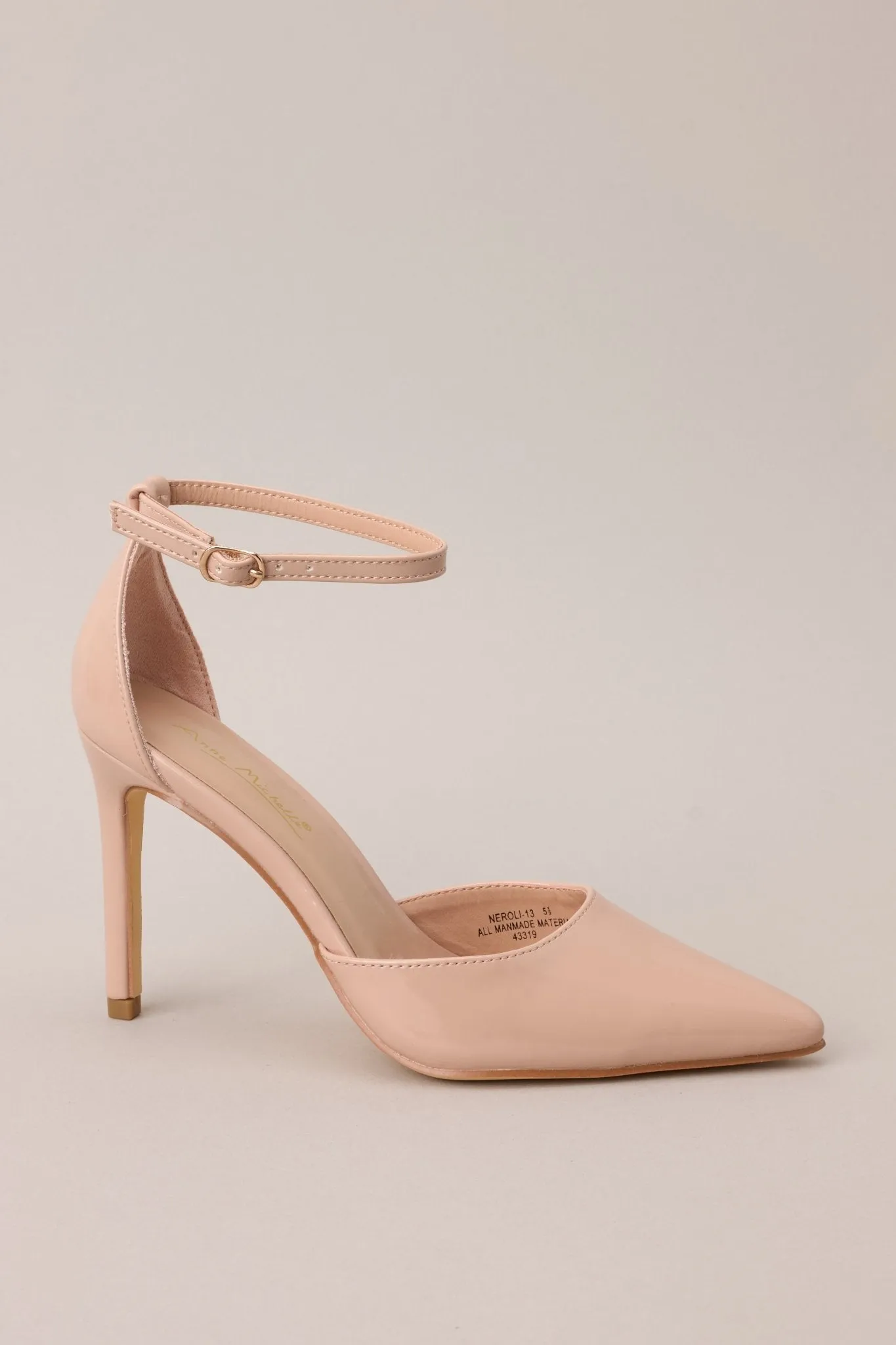 On Point Beige Pointed-Toe Patent Ankle Strap Pumps