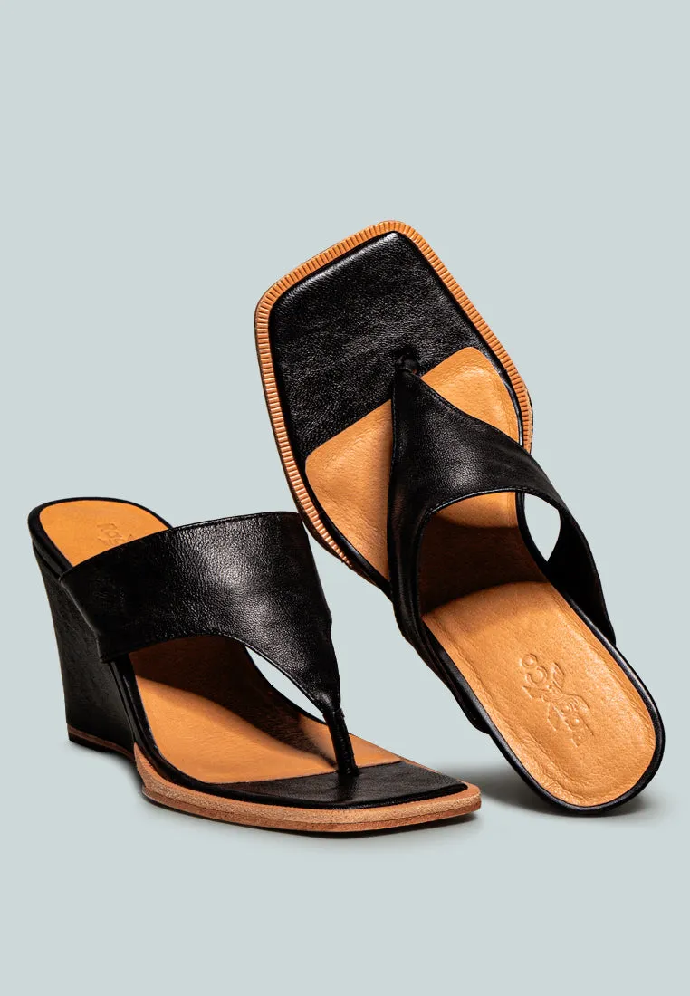 ONASSIS Black Thong Wedge Sandals