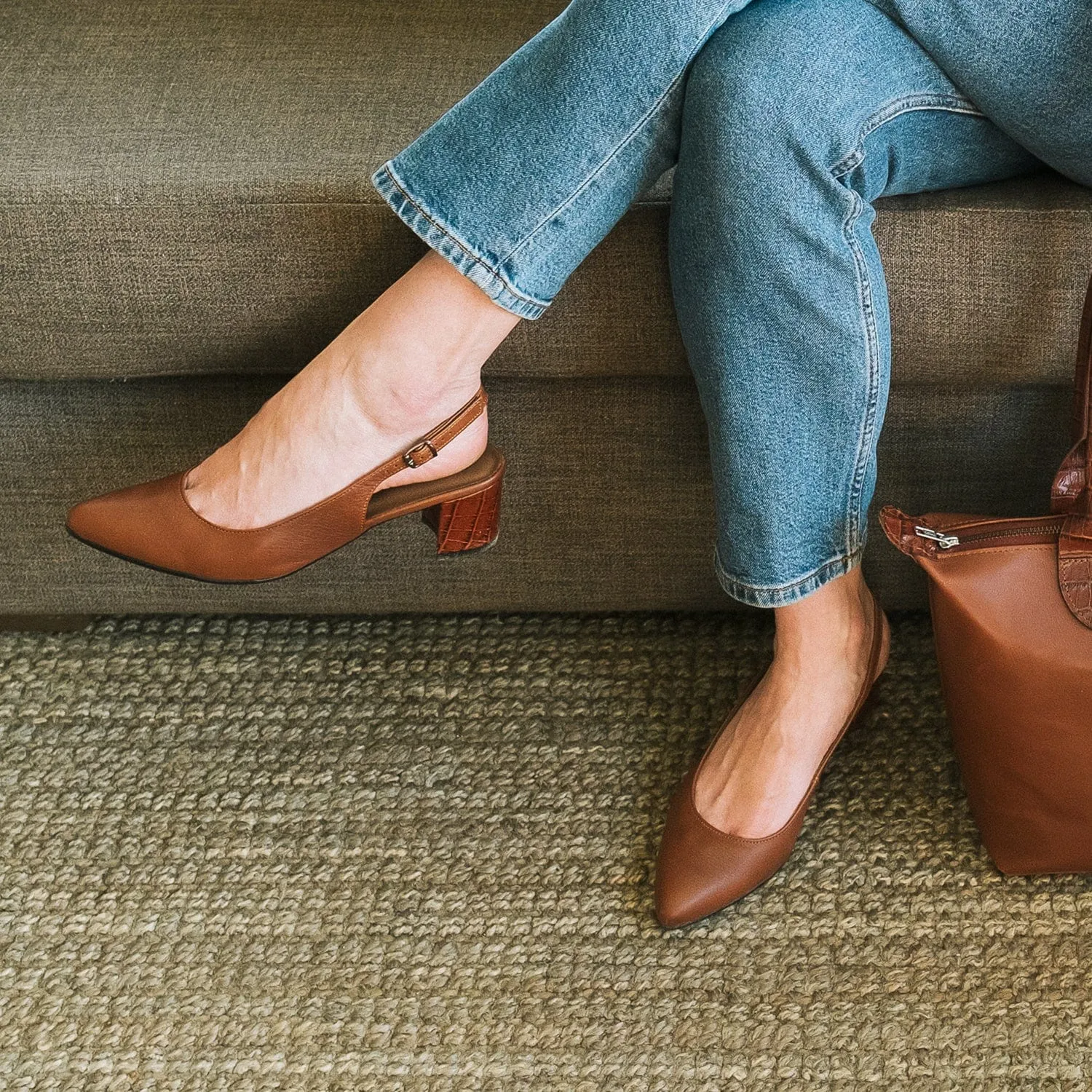 Pointed Block Heel Slingback Sandal in Chestnut Multi - 12613