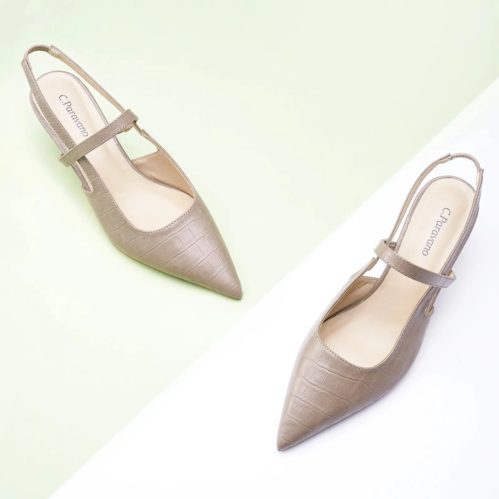 Pointed Toe Print Slingbacks (Helen) Latte