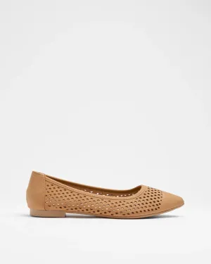 popular  Womens Cut Out Detail Pointed Flat - Folia - Tan