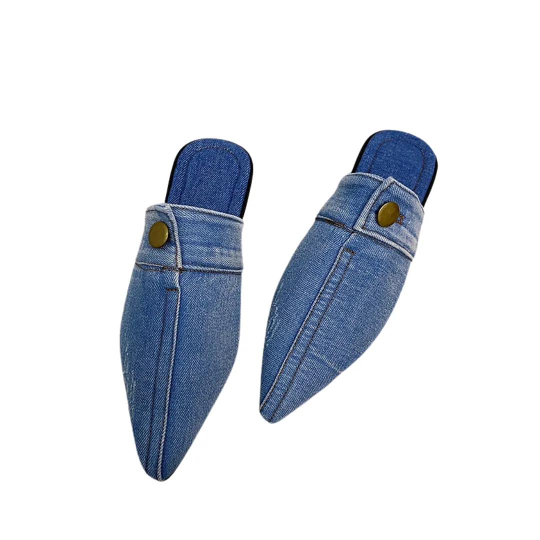 Pre Order:  Denim Pointed Toe Flat Mules