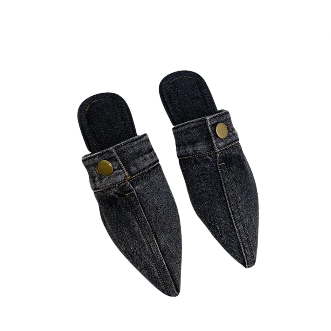 Pre Order:  Denim Pointed Toe Flat Mules