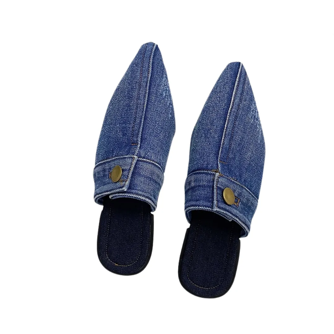 Pre Order:  Denim Pointed Toe Flat Mules