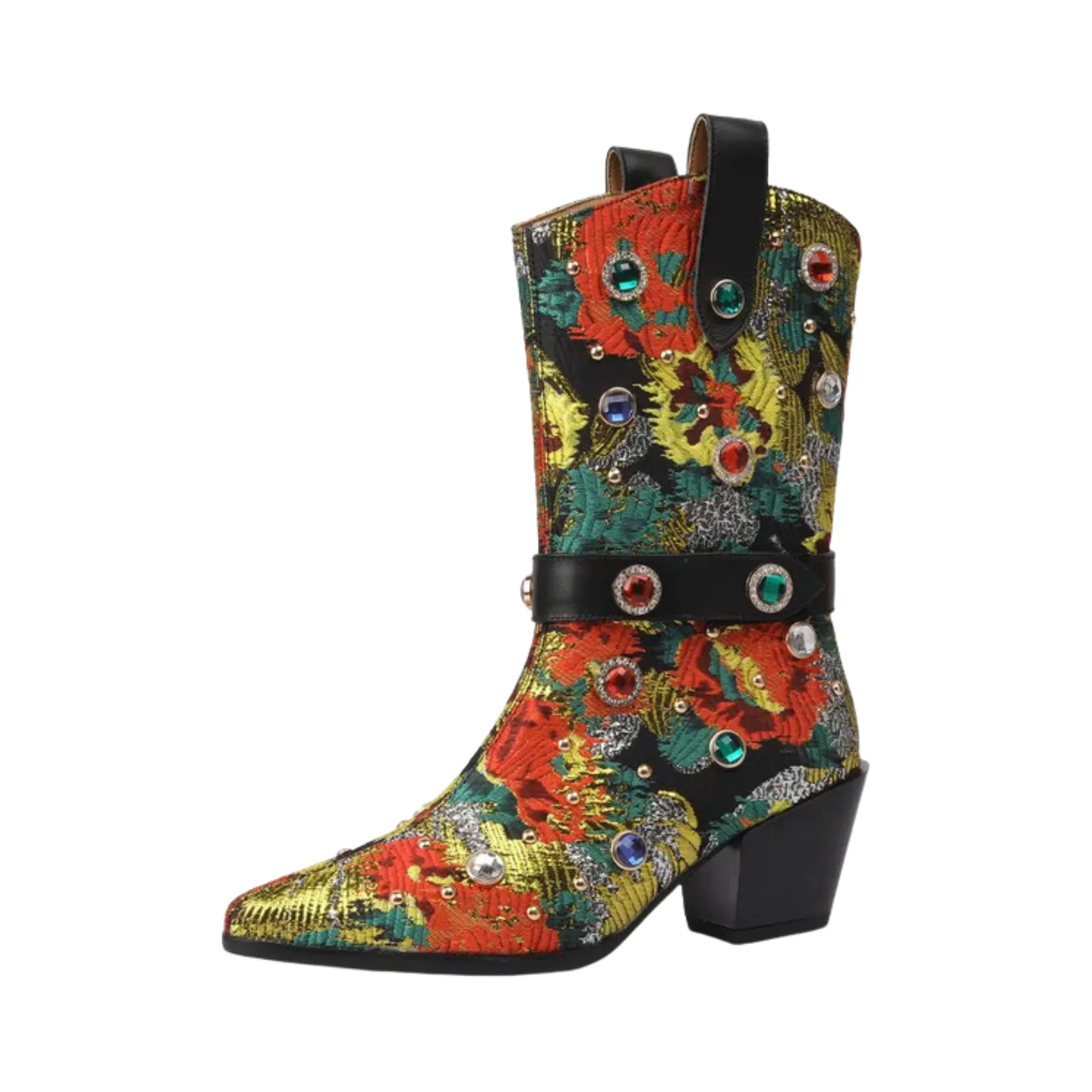 Pre Order:  Floral Rhinestones Mid-Calf Boots