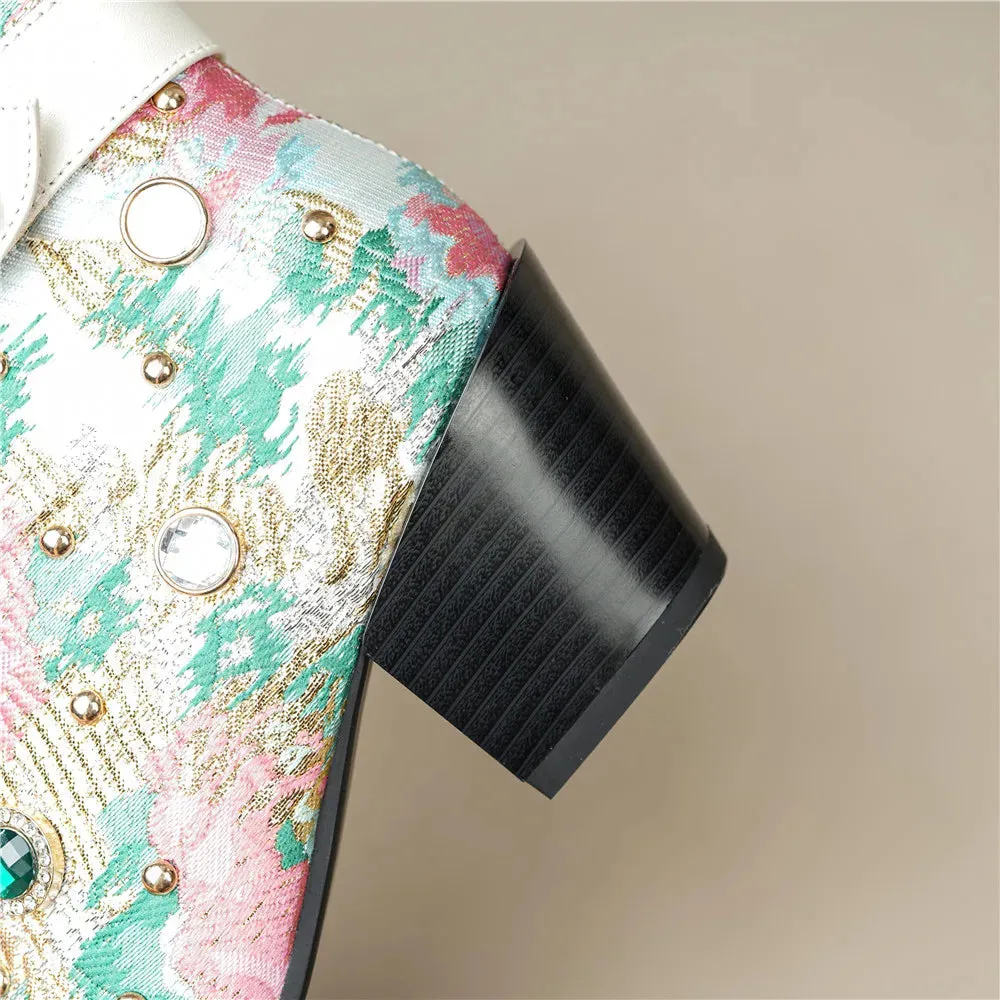 Pre Order:  Floral Rhinestones Mid-Calf Boots