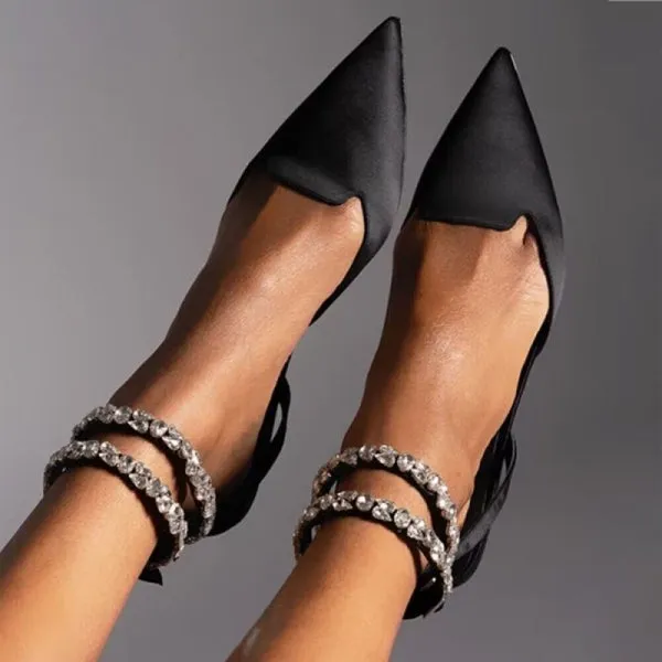 Purpdrank - Black Casual Patchwork Solid Color Rhinestone Pointed Out Door Flats Shoes