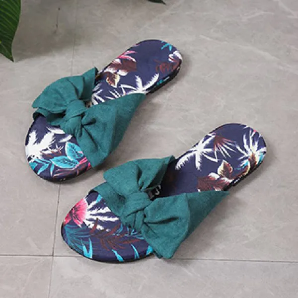 Purpdrank - Green Casual Daily Patchwork With Bow Round Comfortable Shoes