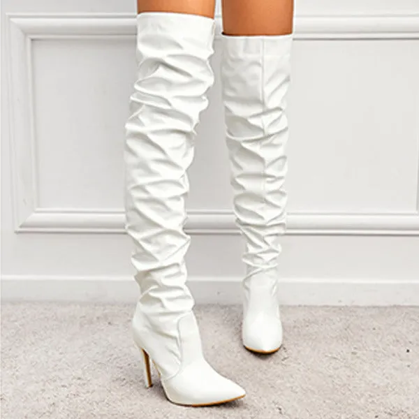 Purpdrank - White Casual Daily Party Patchwork Solid Color Pointed Shoes