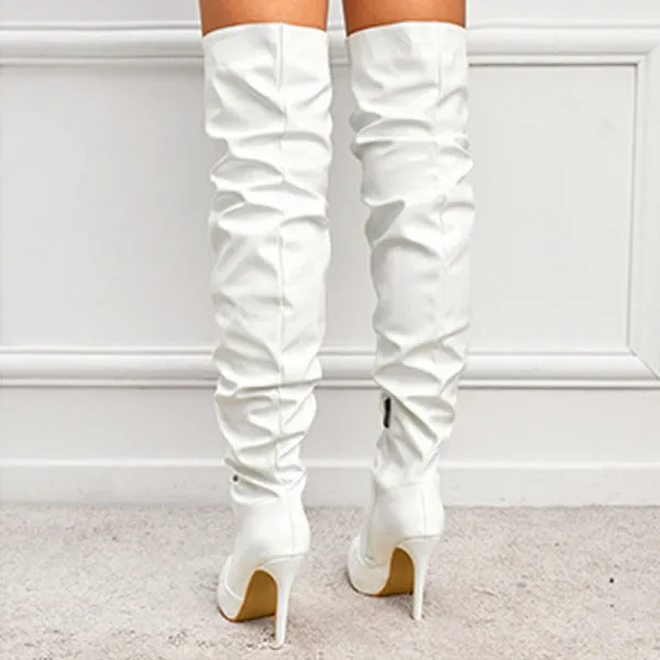 Purpdrank - White Casual Daily Party Patchwork Solid Color Pointed Shoes