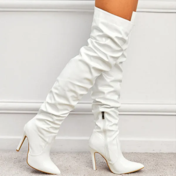 Purpdrank - White Casual Daily Party Patchwork Solid Color Pointed Shoes