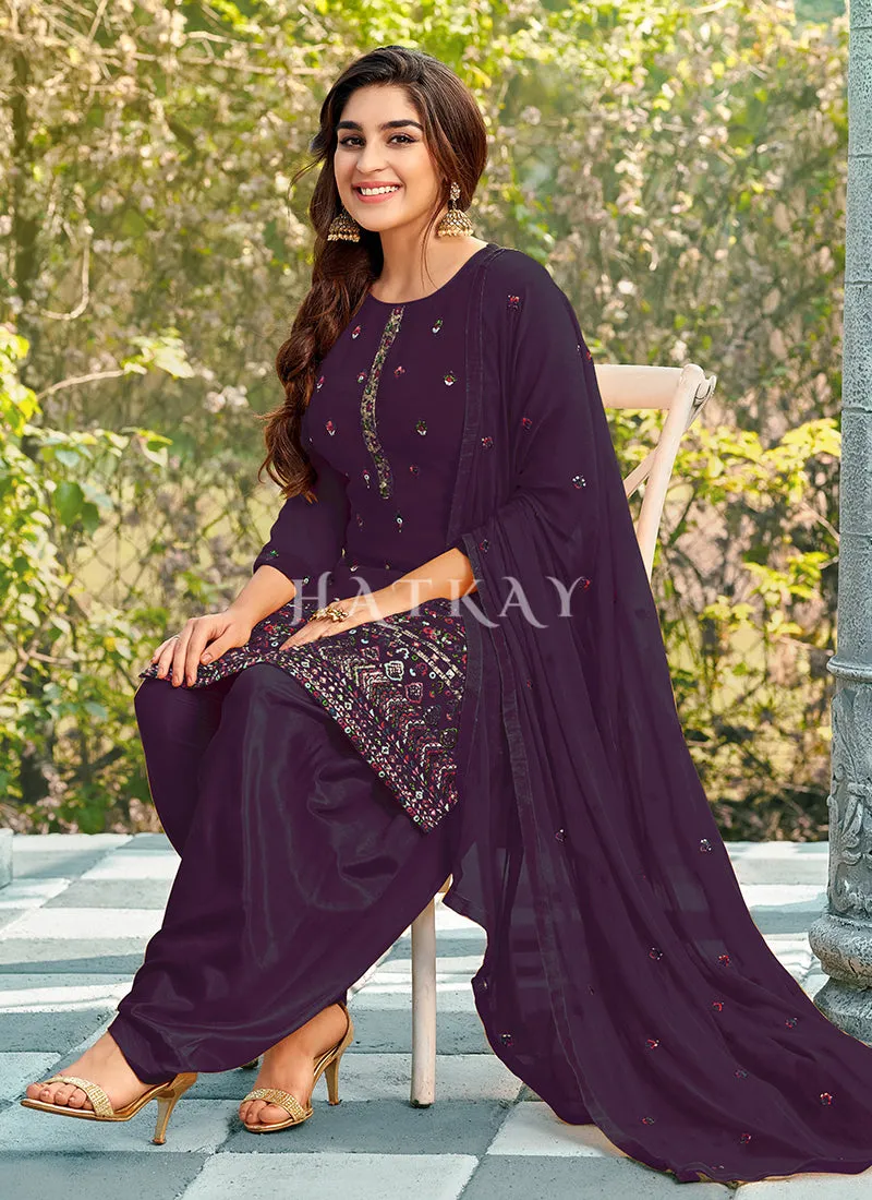 Purple Sequence Embroidered Patiala Suit