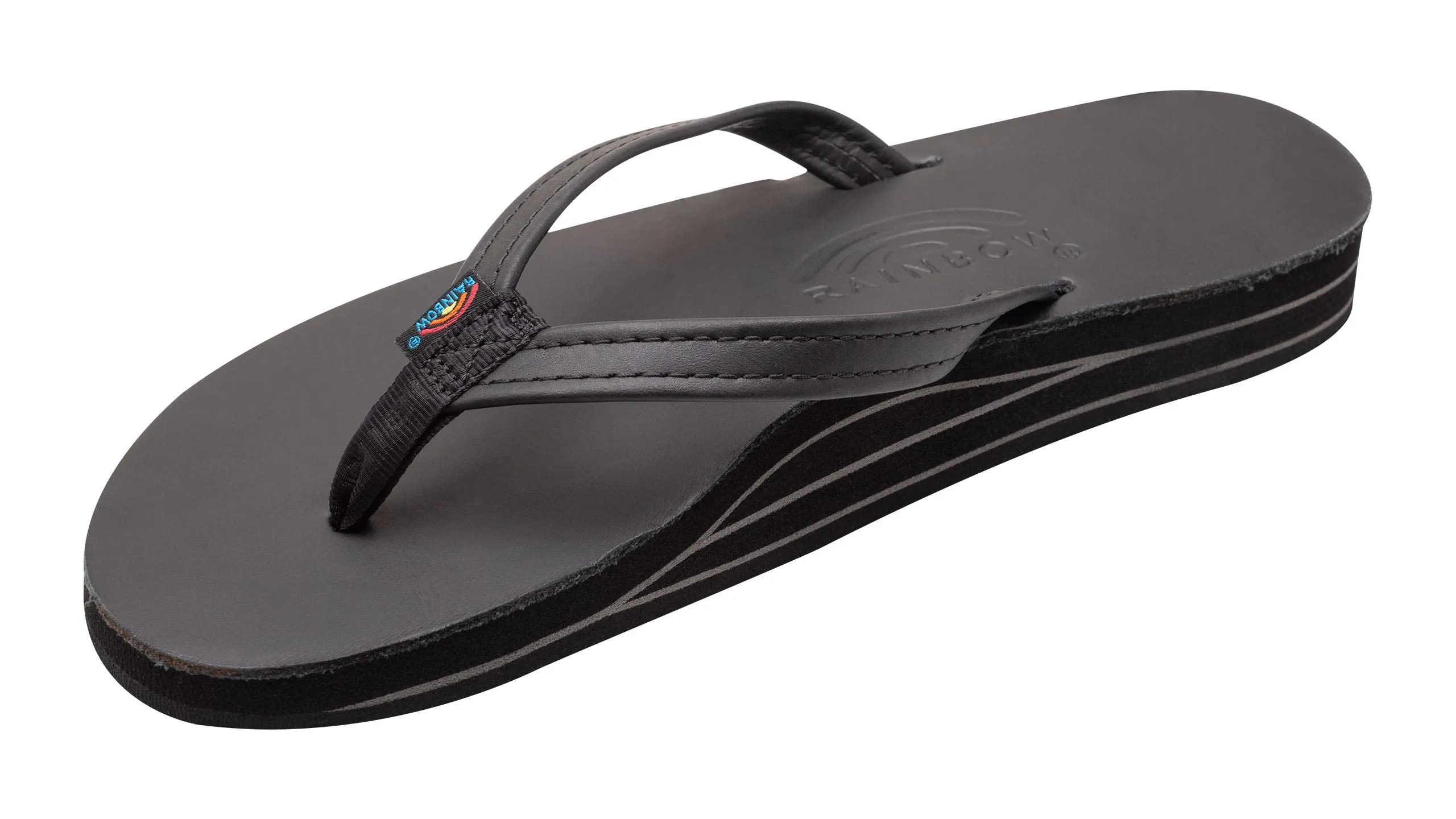 Rainbow Sandals Women’s Double Layer Premier Leather Narrow Strap w/Arch, Black