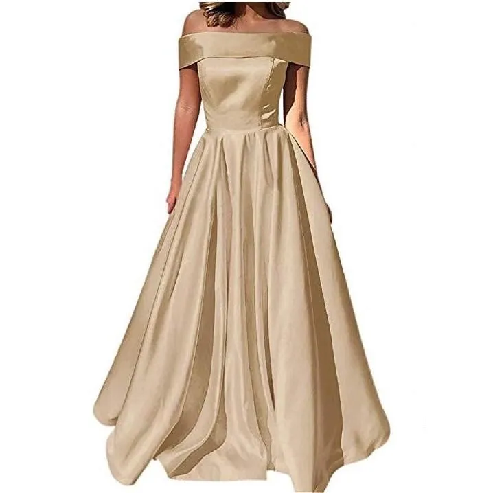 sd-hk Wedding Dresses Off Shoulder Short Sleeve Evening Long Dress