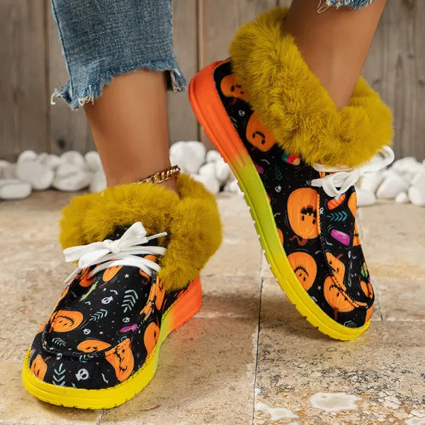 sealbeer - Black Casual Patchwork Frenulum Printing Round Keep Warm Comfortable Out Door Shoes