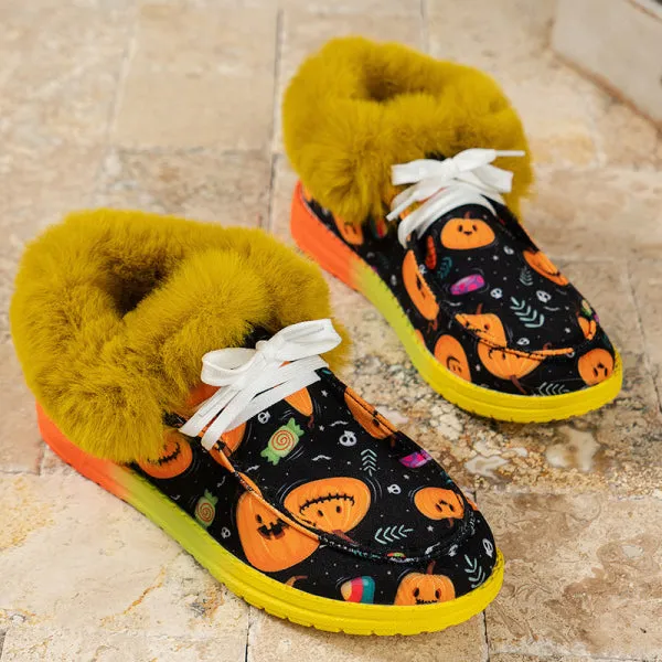 sealbeer - Black Casual Patchwork Frenulum Printing Round Keep Warm Comfortable Out Door Shoes